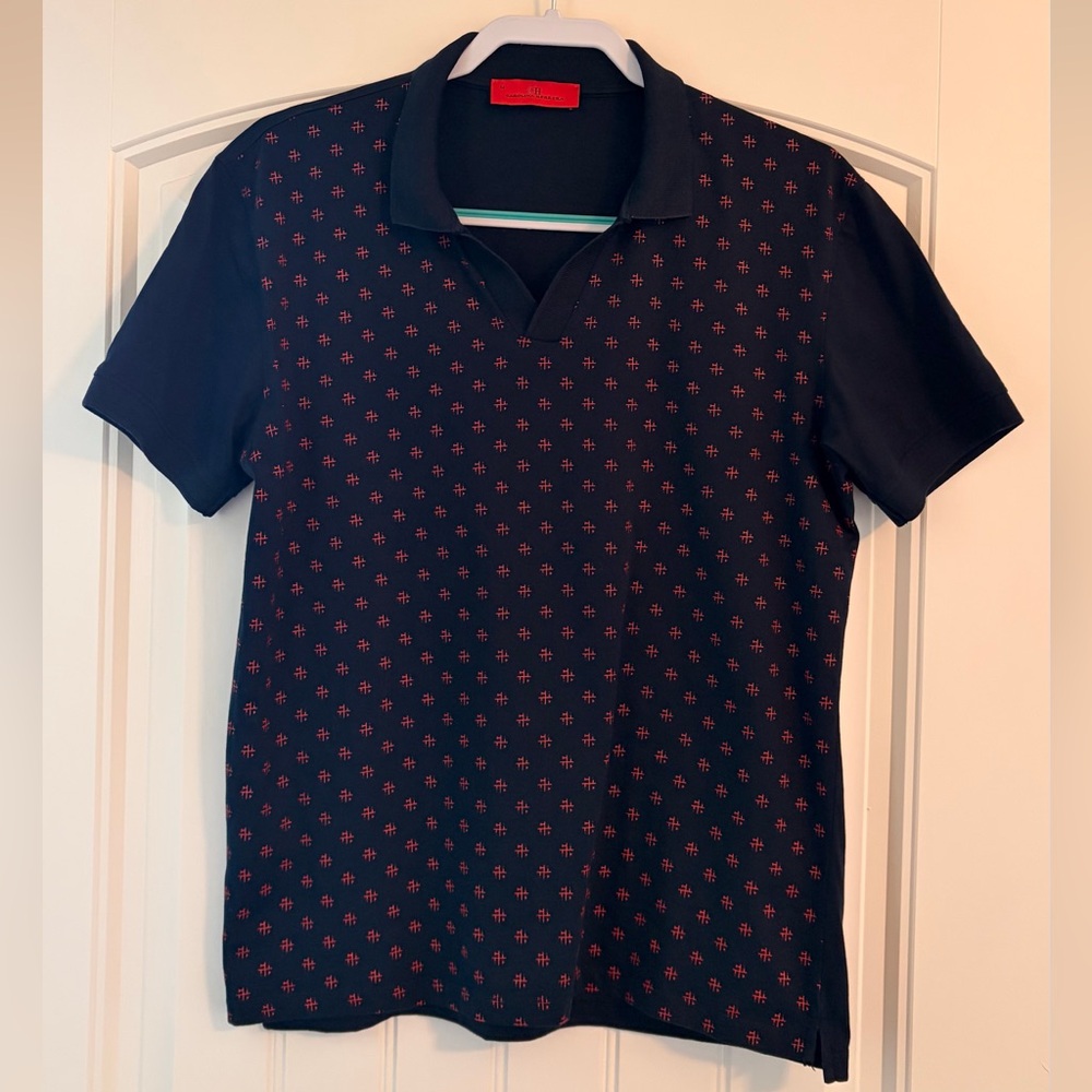 Carolina Herrera Navy Polo with Red Pattern